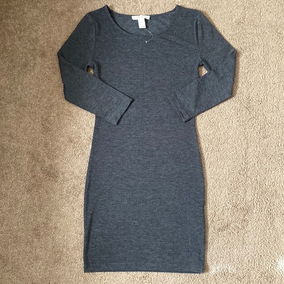 Forever 21 plain dark grey long sleeve form fitting dress, small - Picture 1 of 13